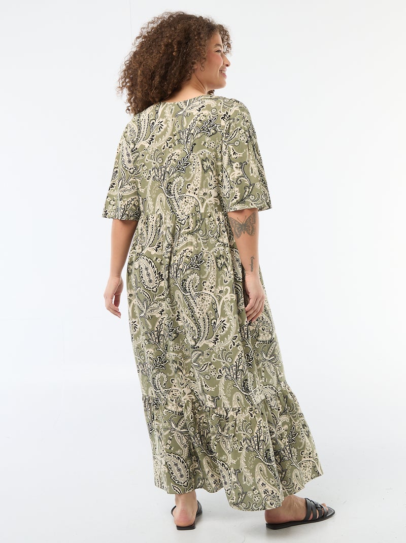 Robe fluide imprimée fantaisie Vert - Kiabi