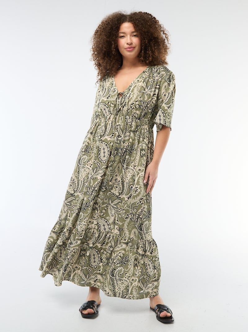 Robe fluide imprimée fantaisie Vert - Kiabi