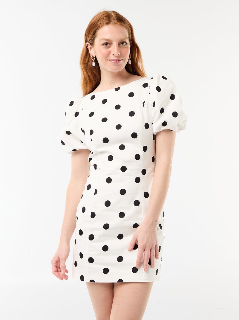 Robe forme ballon à manches courtes Blanc - Kiabi