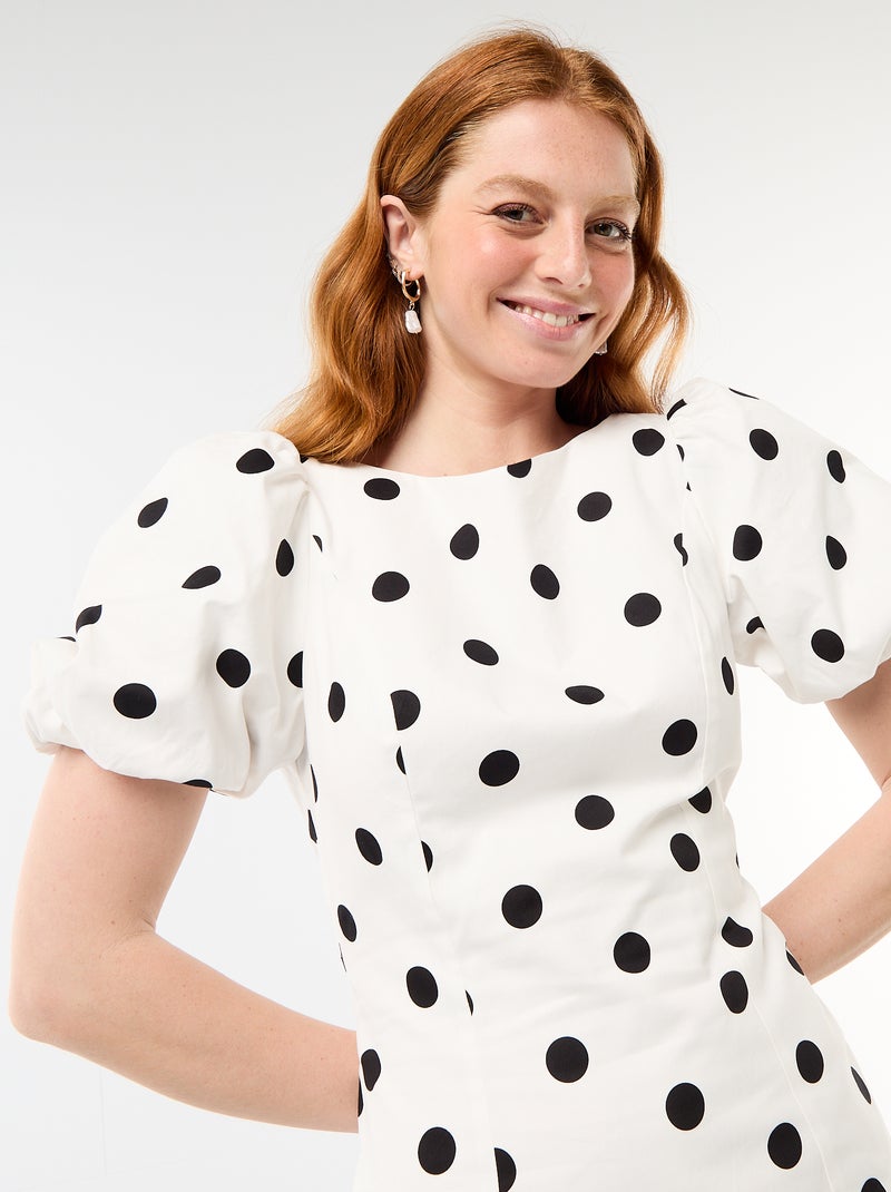 Robe forme ballon à manches courtes Blanc - Kiabi