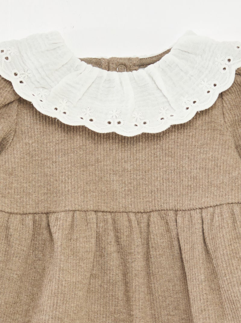 Robe interlock avec grand col gaze de coton Beige - Kiabi