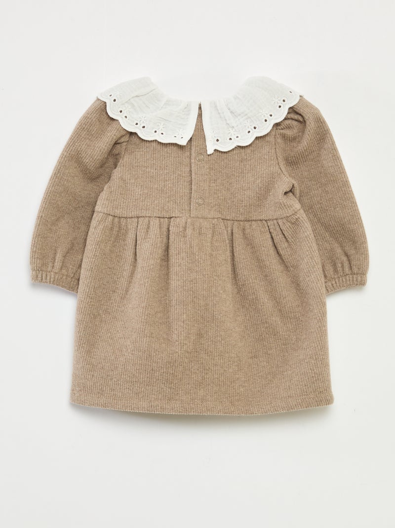 Robe interlock avec grand col gaze de coton Beige - Kiabi