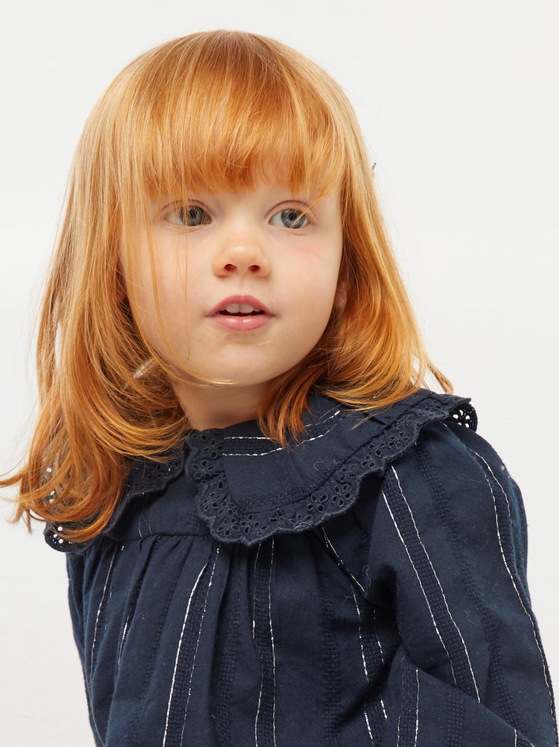 Robe légère avec fils brillants all over + col avec broderies Bleu - Kiabi