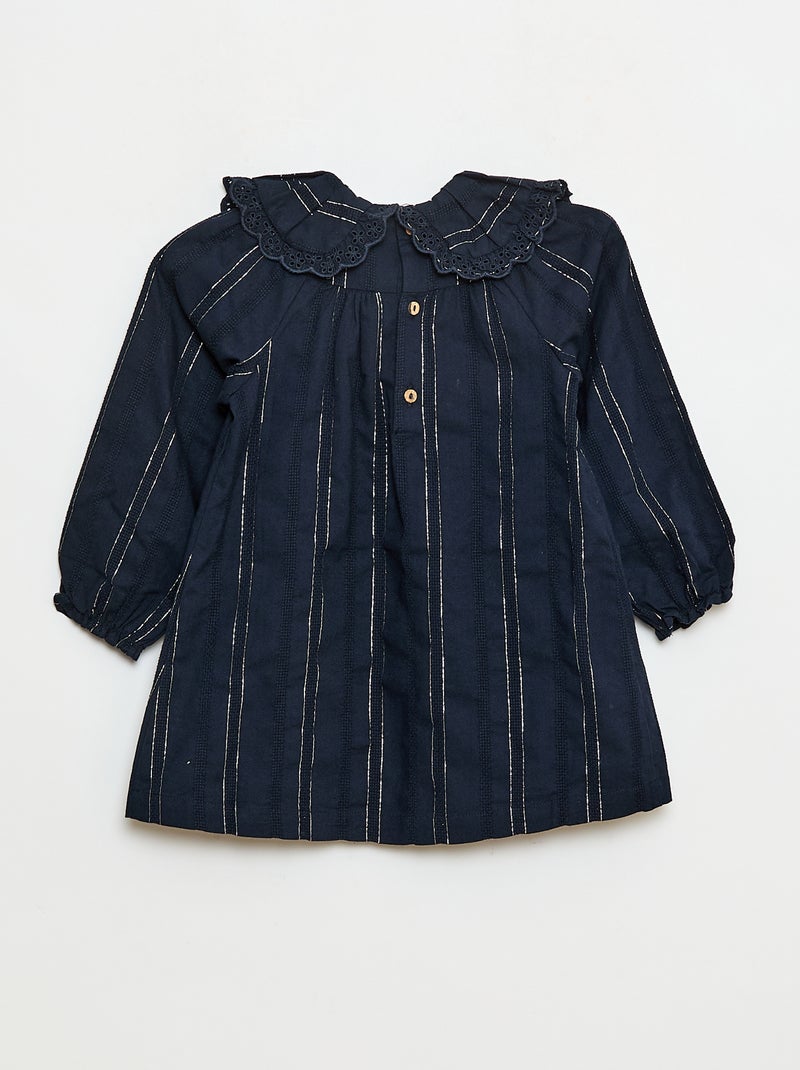 Robe légère avec fils brillants all over + col avec broderies Bleu - Kiabi