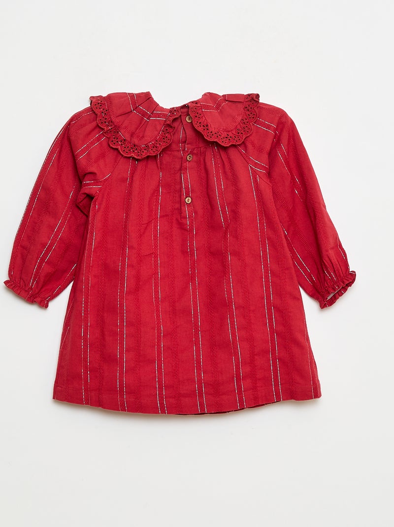 Robe légère avec fils brillants all over + col avec broderies Rouge - Kiabi