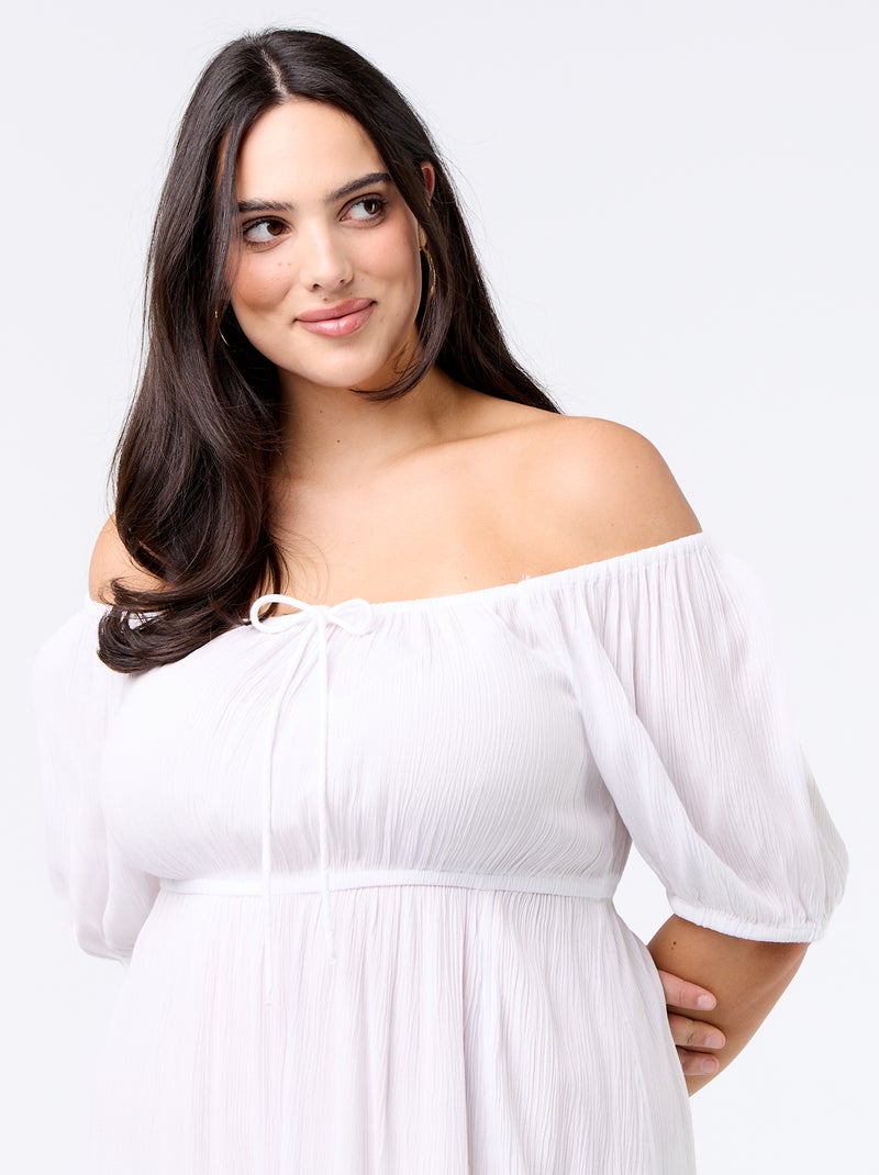 Robe longue à col rond décolleté Blanc - Kiabi