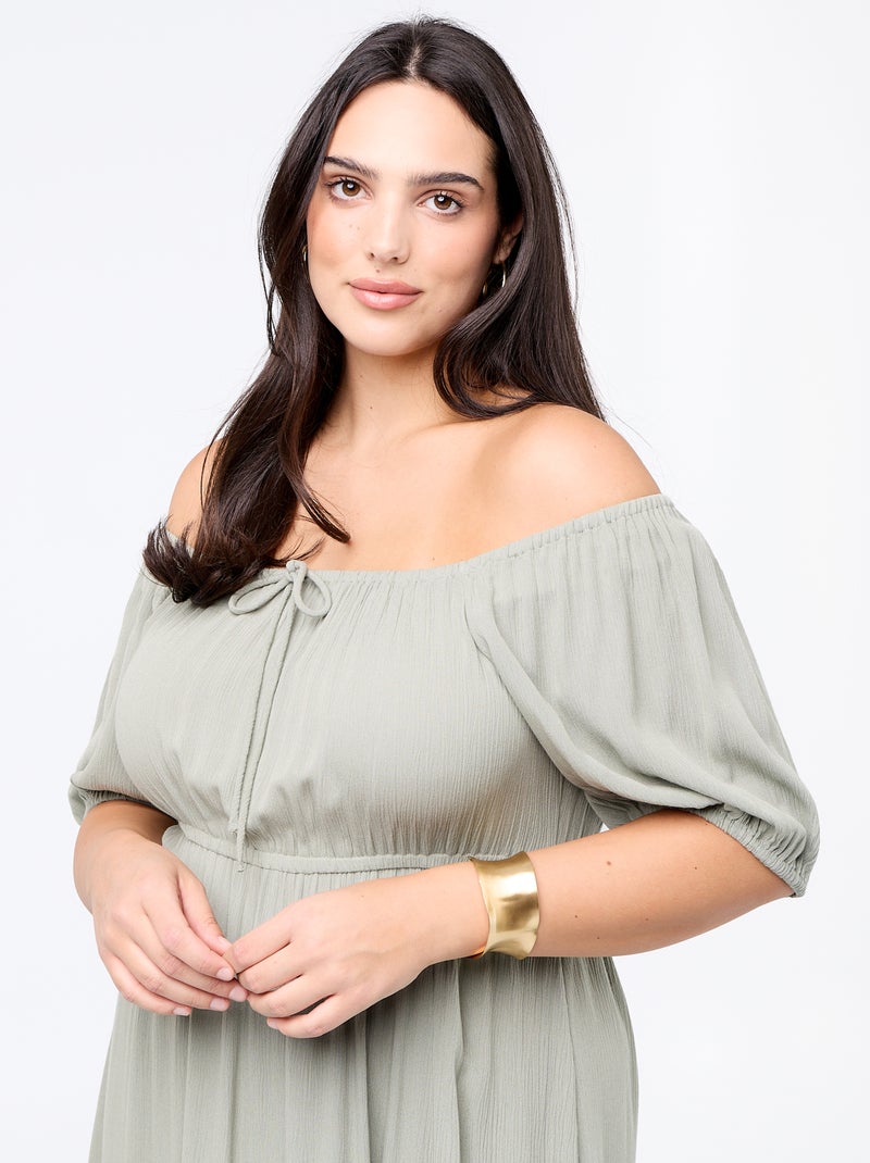 Robe longue à col rond décolleté Vert - Kiabi