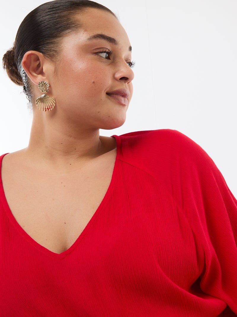 Robe longue à manches courtes en matière crêpée Rouge - Kiabi