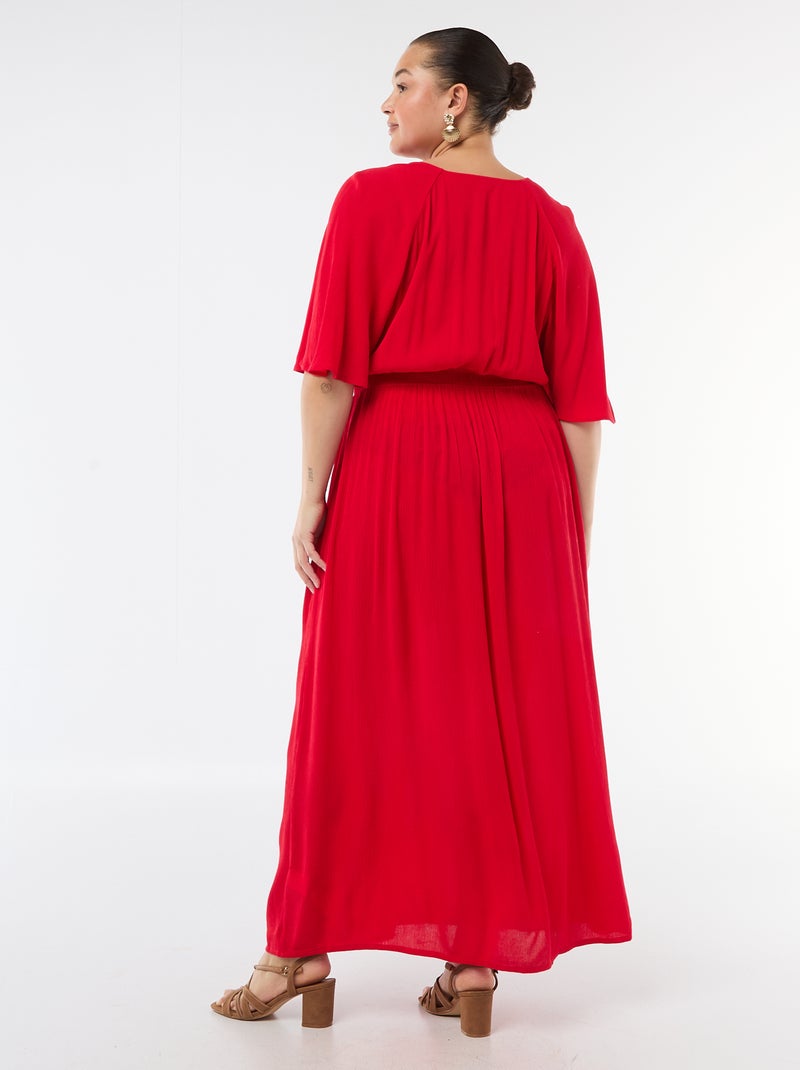 Robe longue à manches courtes en matière crêpée Rouge - Kiabi