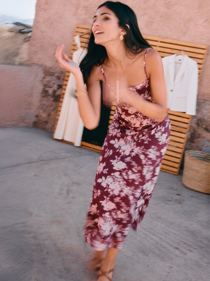 Robe longue à motif et fines bretelles Rouge - Kiabi