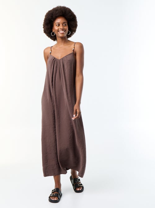 Robe longue avec fines bretelles à perles - Kiabi