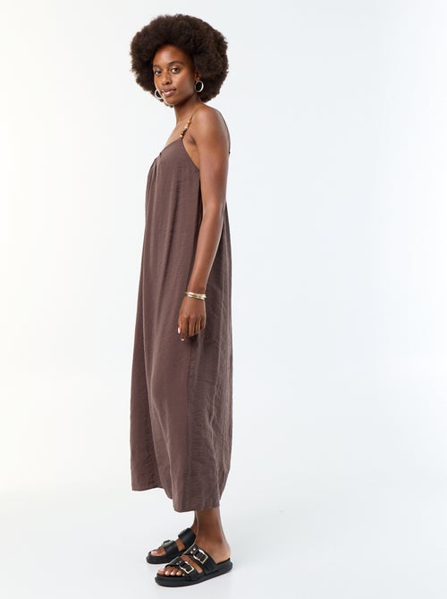 Robe longue avec fines bretelles à perles - Kiabi