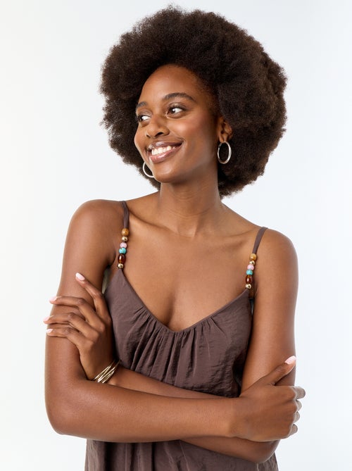 Robe longue avec fines bretelles à perles - Kiabi