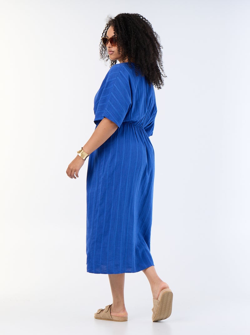 Robe longue col croisé avec bijou fantaisie Bleu - Kiabi