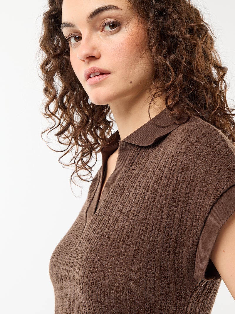 Robe longue col polo Marron - Kiabi