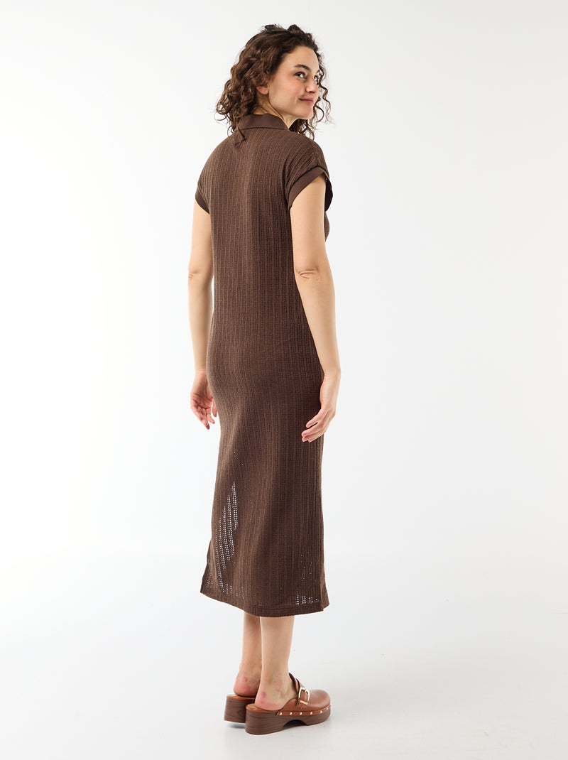 Robe longue col polo Marron - Kiabi