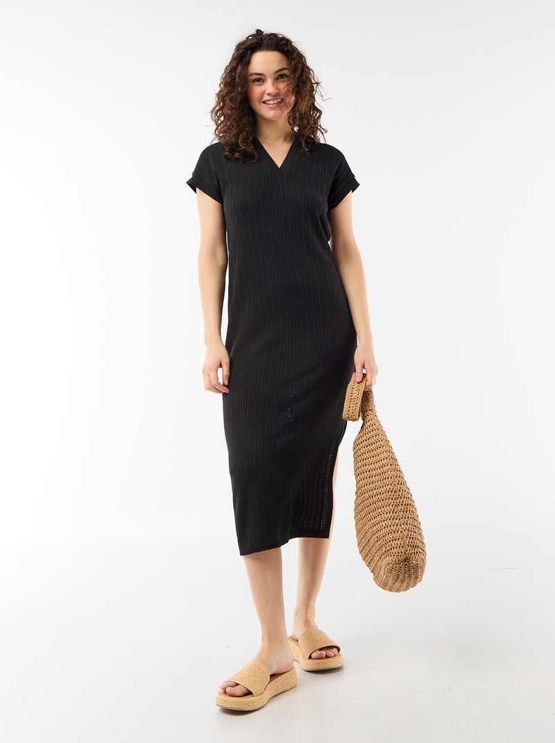 Robe longue col polo Noir - Kiabi