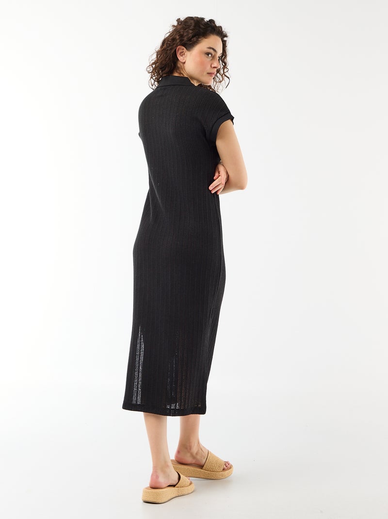 Robe longue col polo Noir - Kiabi