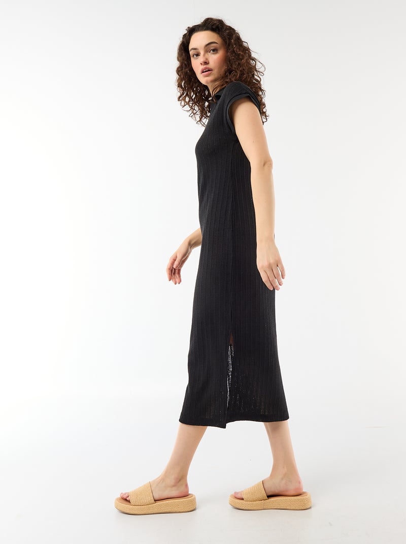 Robe longue col polo Noir - Kiabi