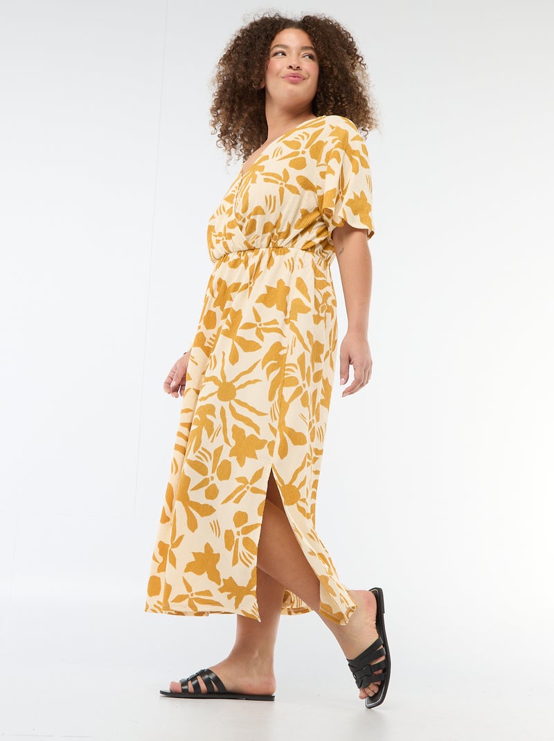 Robe longue coupe portefeuille Jaune - Kiabi