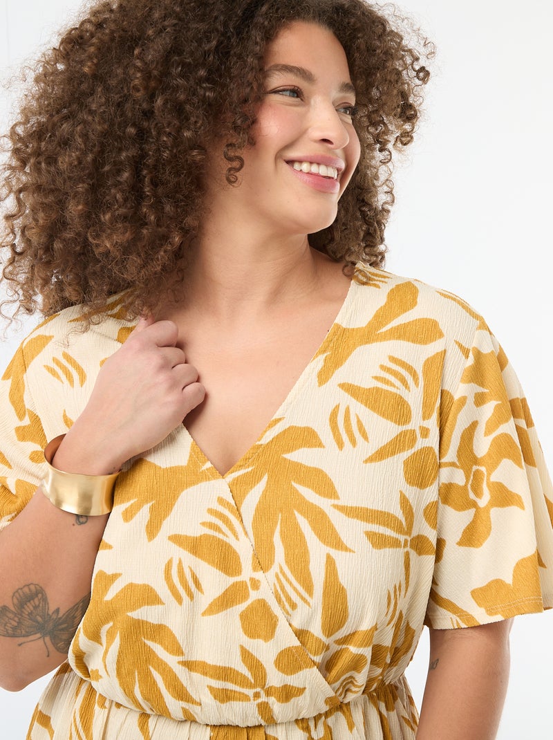 Robe longue coupe portefeuille Jaune - Kiabi