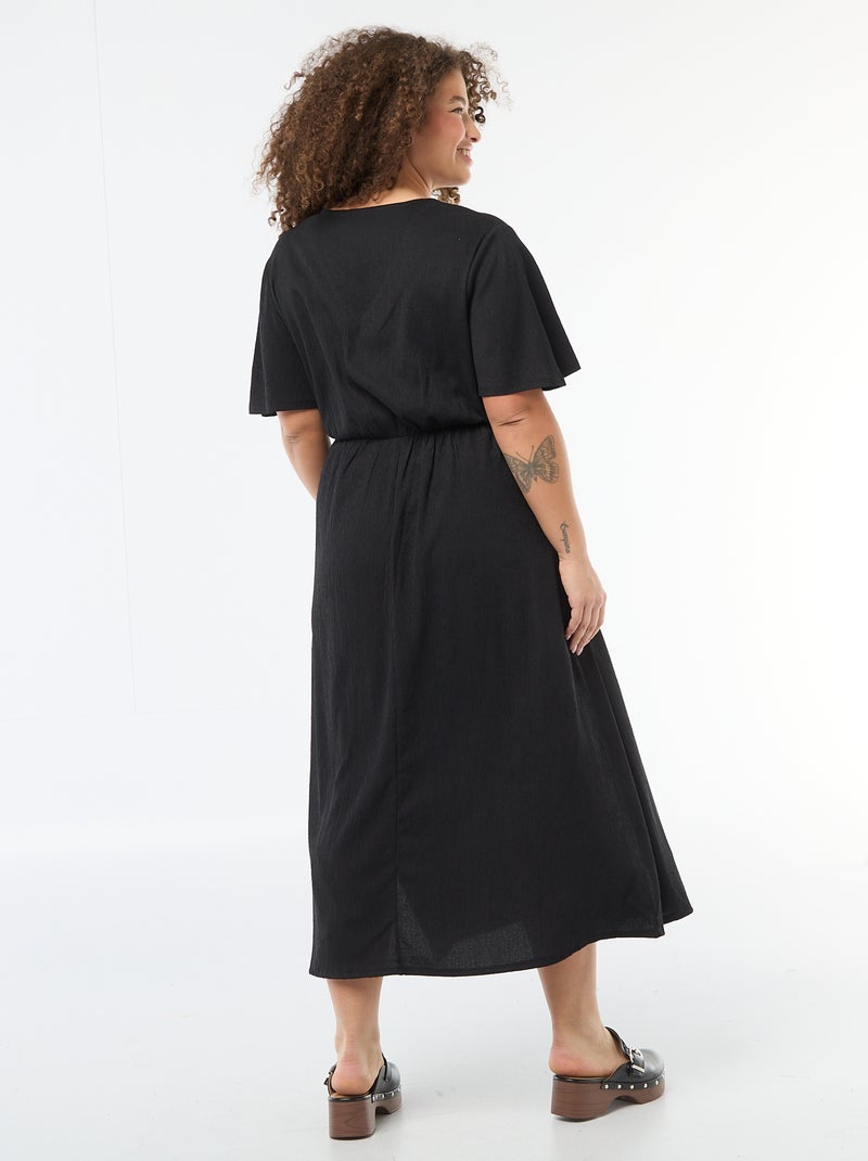 Robe longue coupe portefeuille Noir - Kiabi