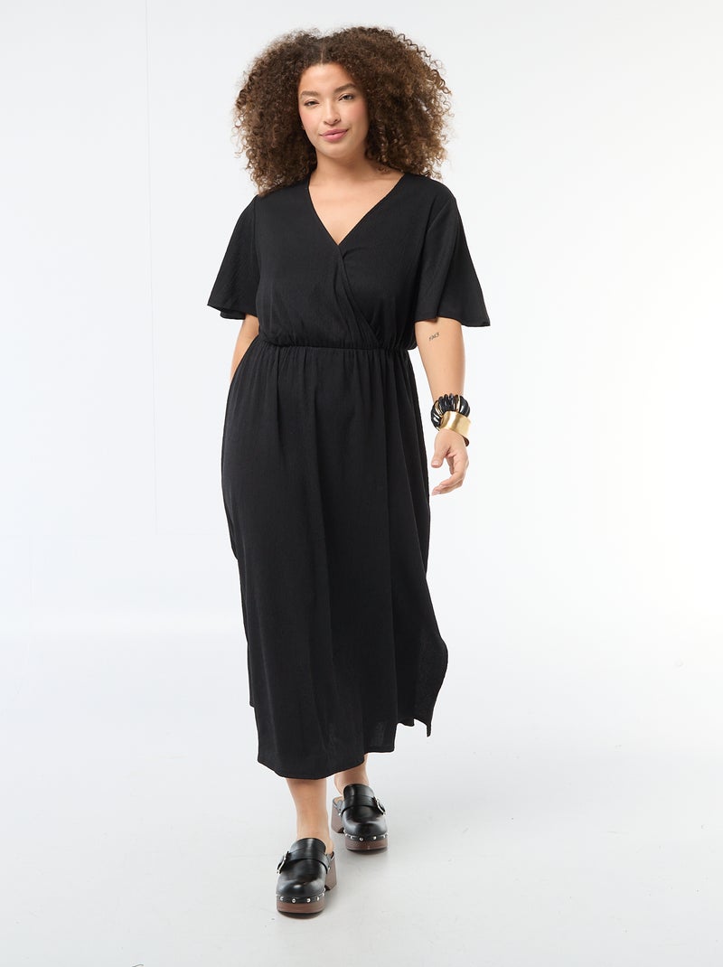 Robe longue coupe portefeuille Noir - Kiabi