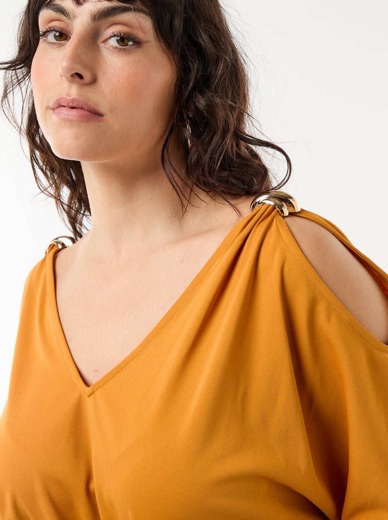 Robe longue de cérémonie à manches courtes Jaune - Kiabi