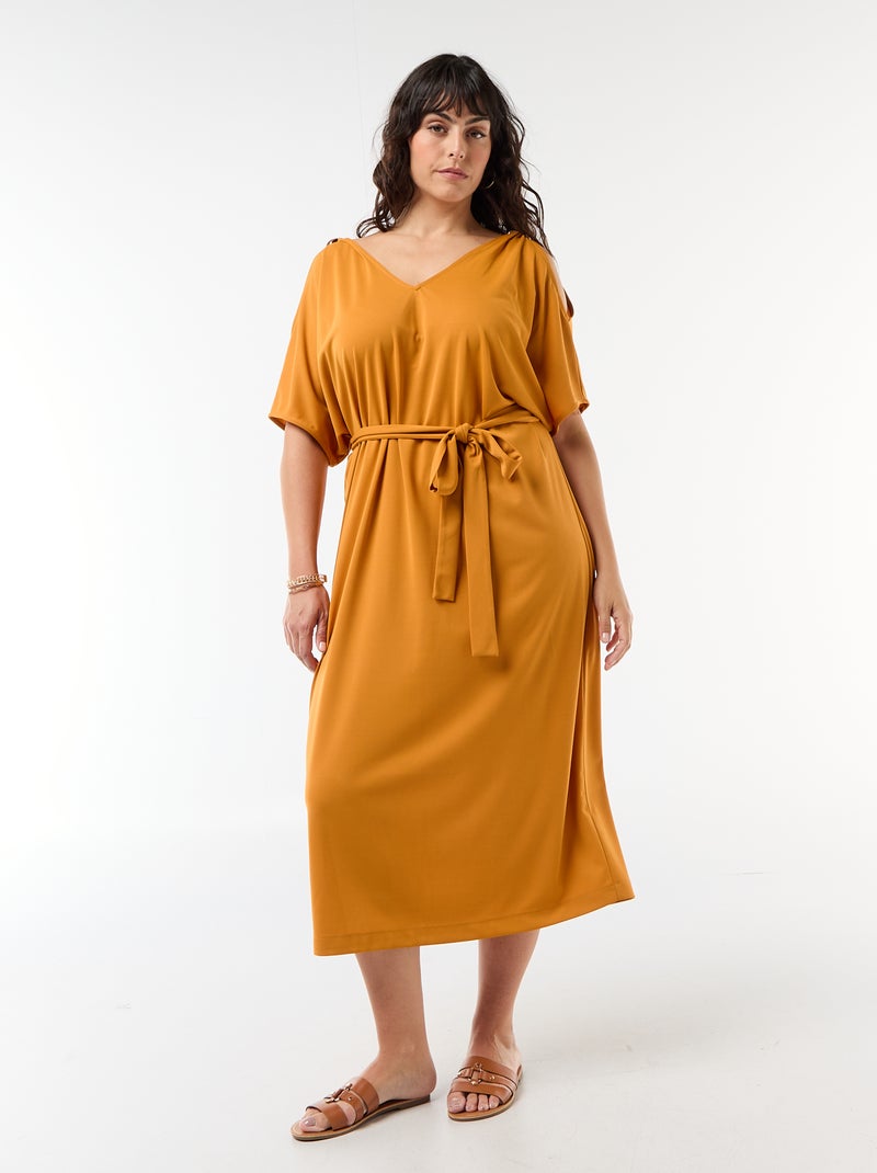 Robe longue de cérémonie à manches courtes Jaune - Kiabi