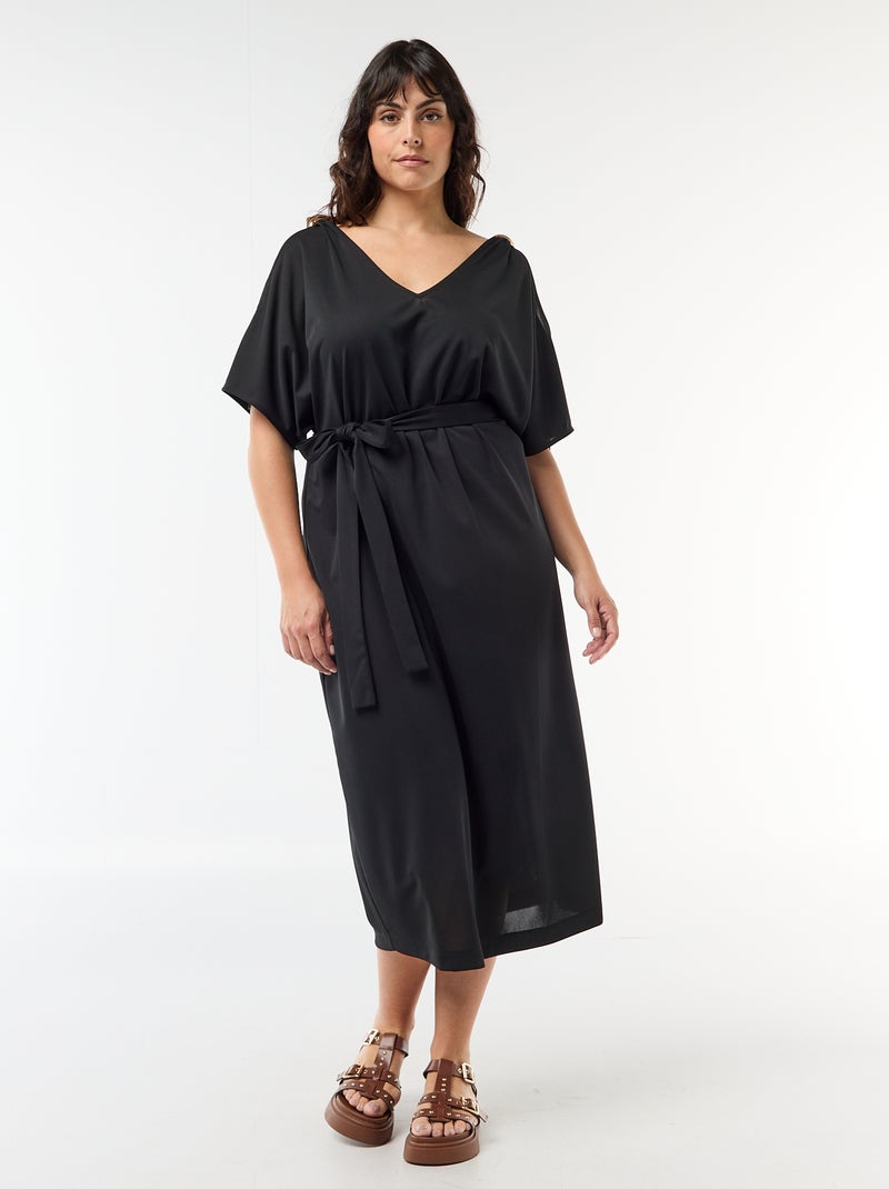 Robe longue de cérémonie à manches courtes Noir - Kiabi