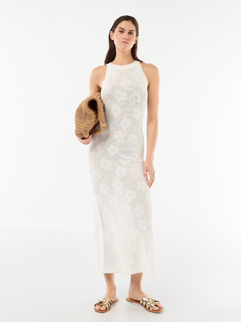 Robe longue de plage en maille crochet Blanc - Kiabi