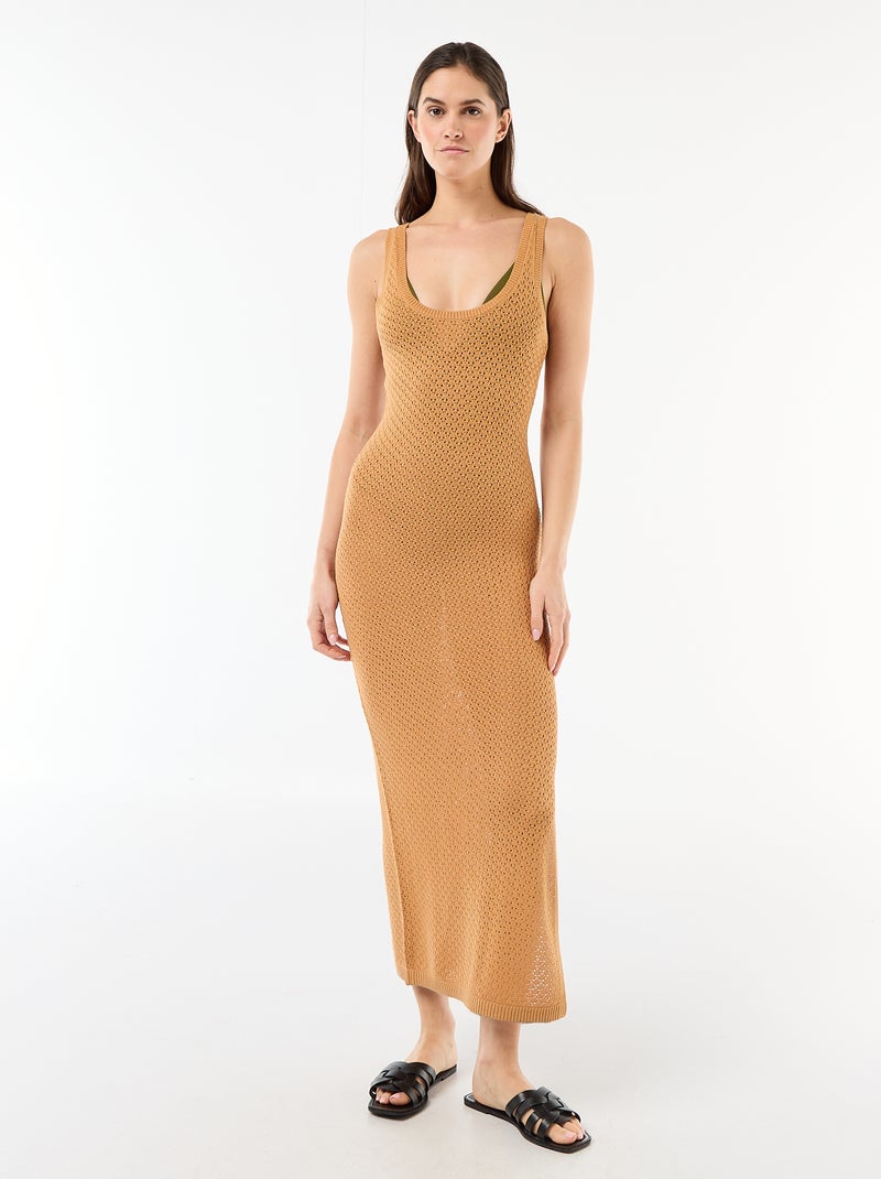 Robe longue de plage en maille crochet Marron - Kiabi