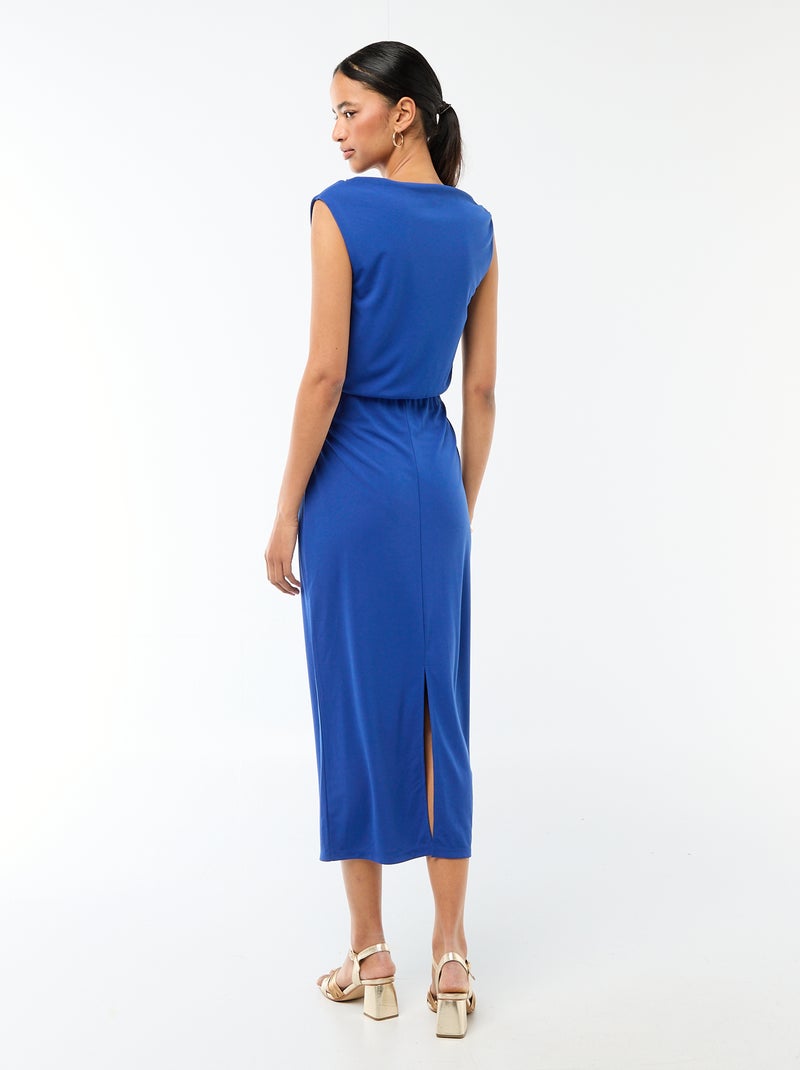 Robe longue drapée avec col bénitier Bleu - Kiabi