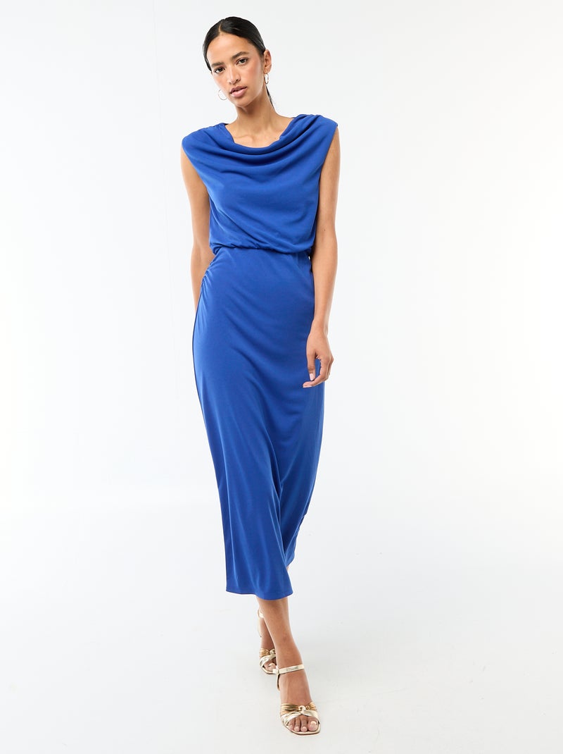 Robe longue drapée avec col bénitier Bleu - Kiabi