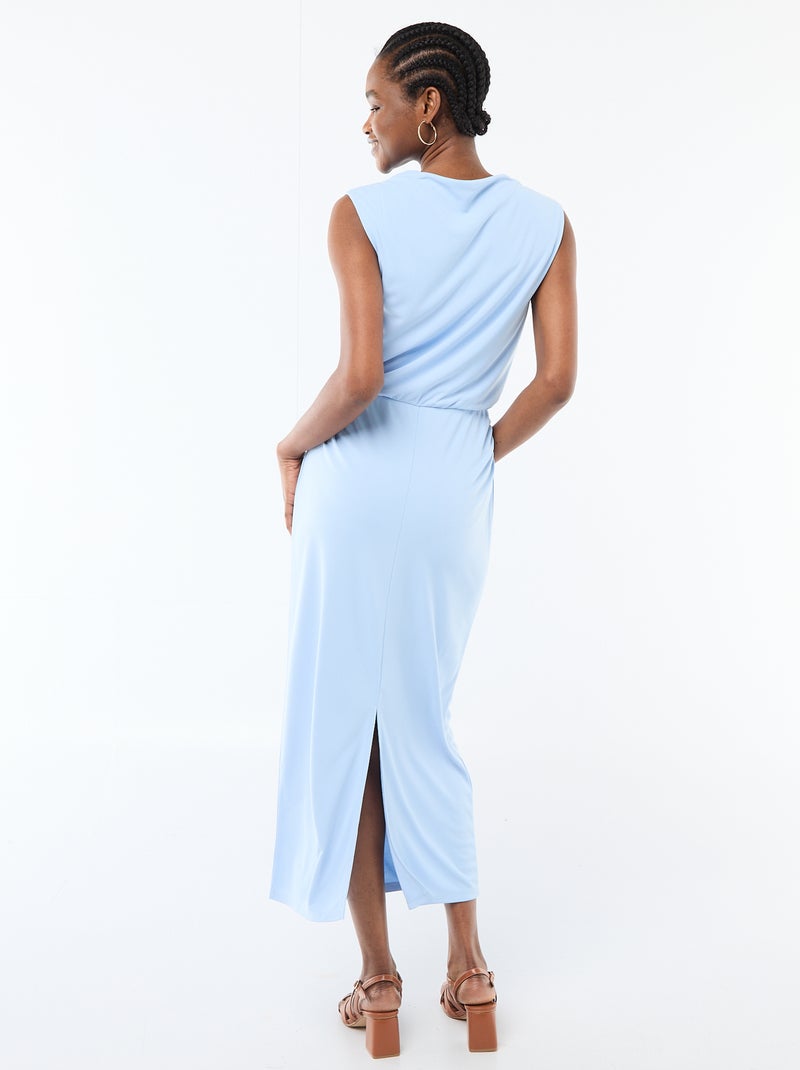 Robe longue drapée avec col bénitier Bleu - Kiabi