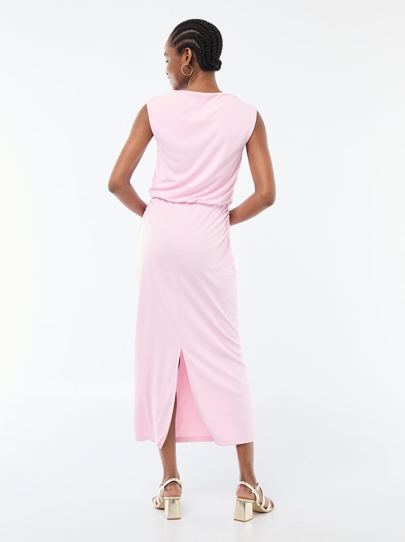 Robe longue drapée avec col bénitier Rose - Kiabi