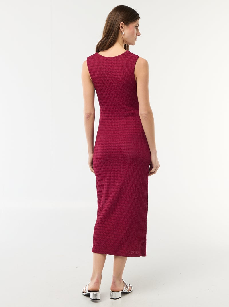 Robe longue drapée et gaufrée Rouge - Kiabi