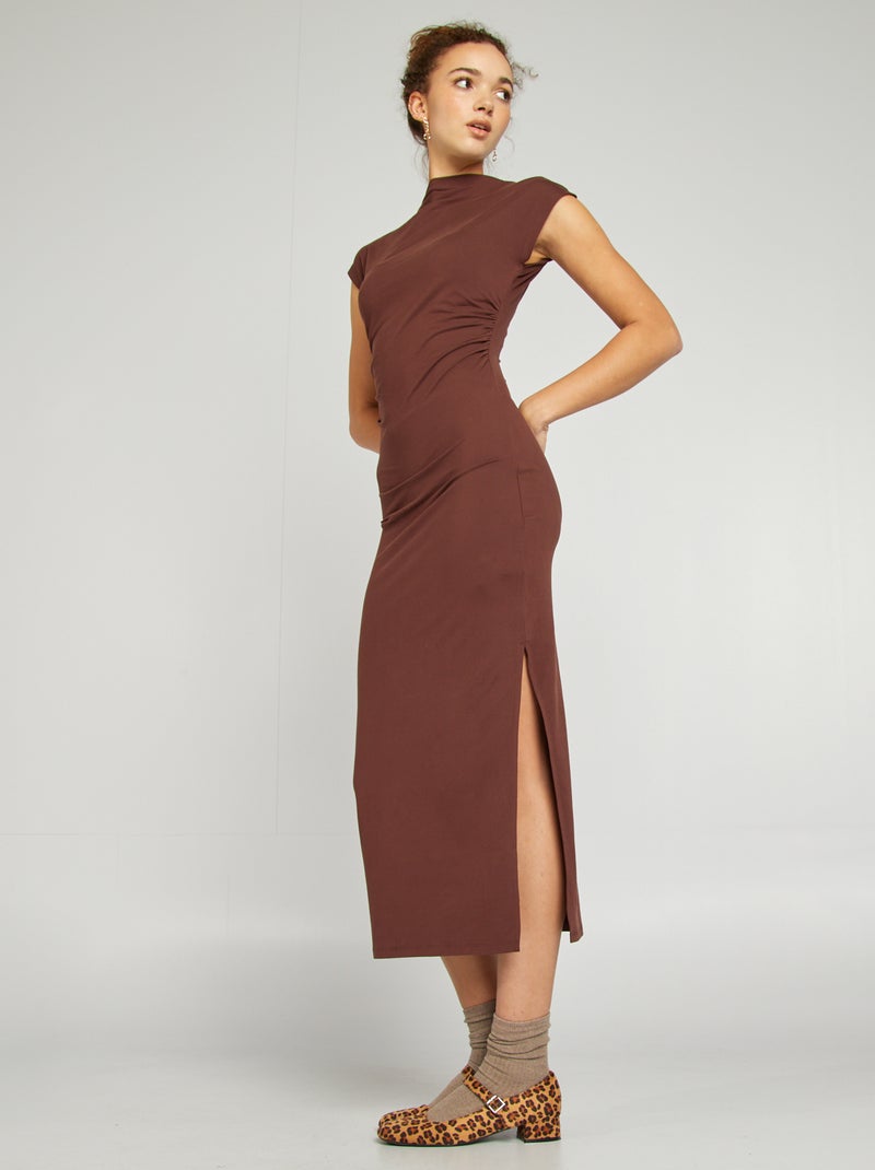 Robe longue effet drapé MARRON - Kiabi