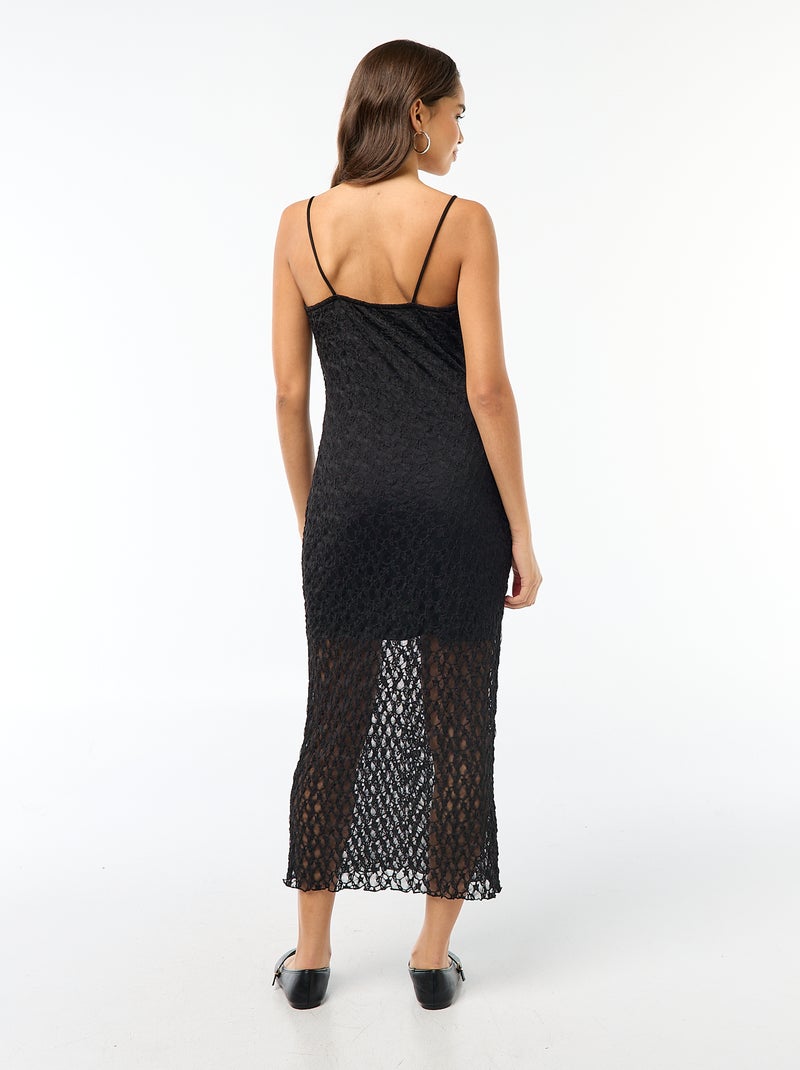 Robe longue en dentelle à fines bretelles Noir - Kiabi