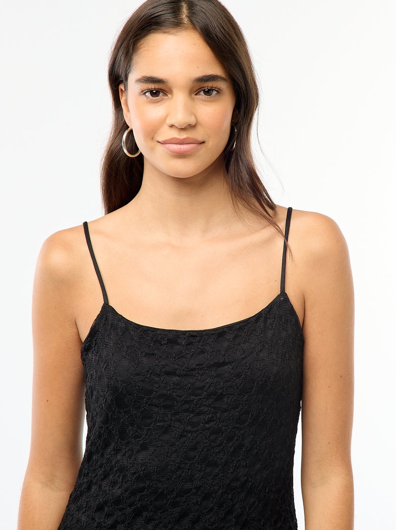 Robe longue en dentelle à fines bretelles Noir - Kiabi