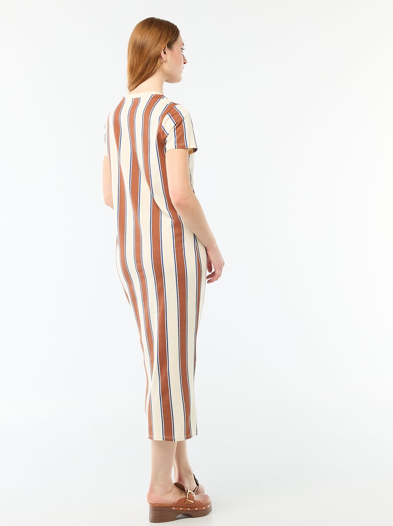 Robe longue en jersey manches courtes Beige - Kiabi