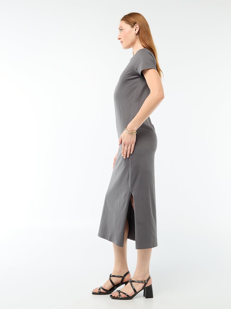 Robe longue en jersey manches courtes Gris - Kiabi