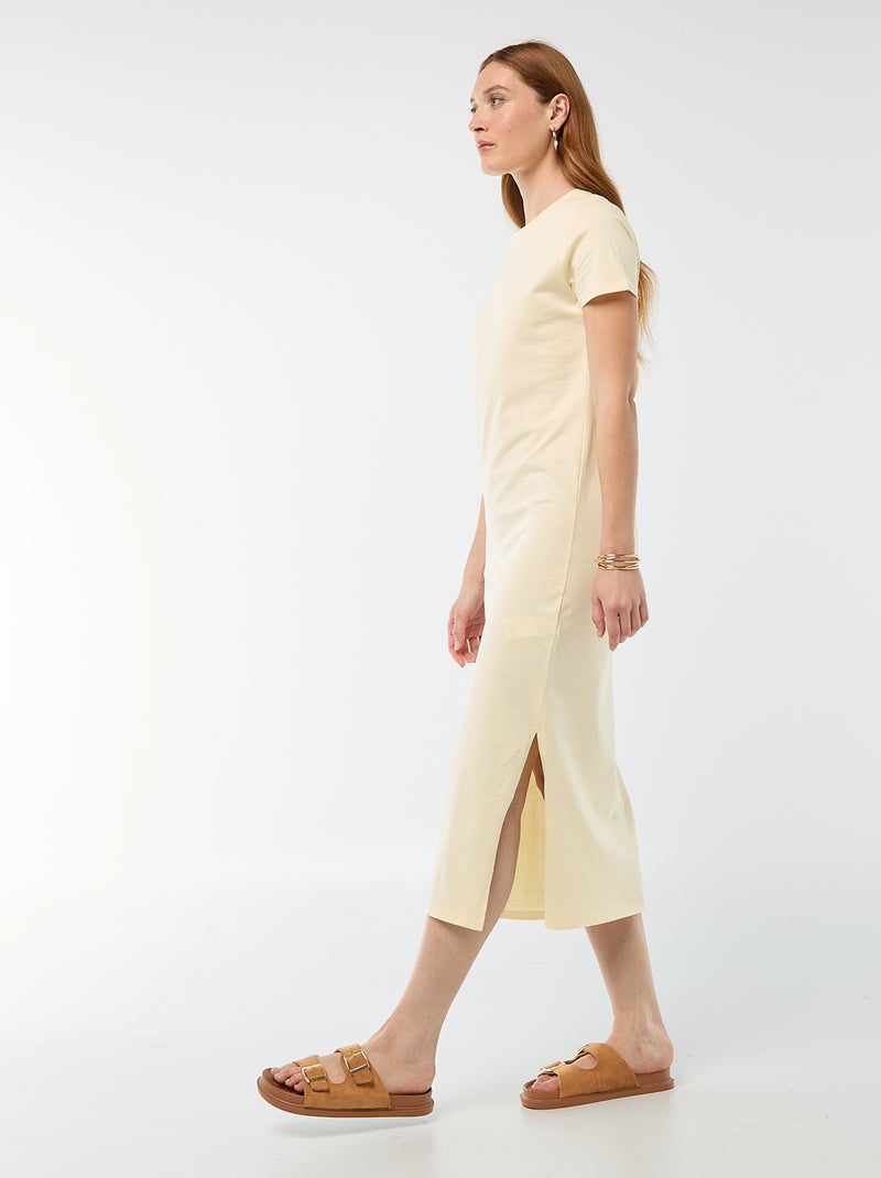 Robe longue en jersey manches courtes Jaune - Kiabi