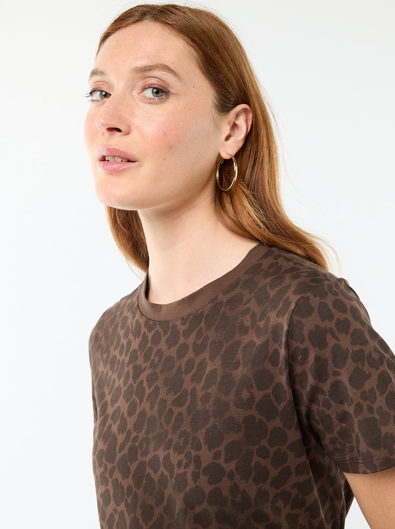 Robe longue en jersey manches courtes Marron - Kiabi