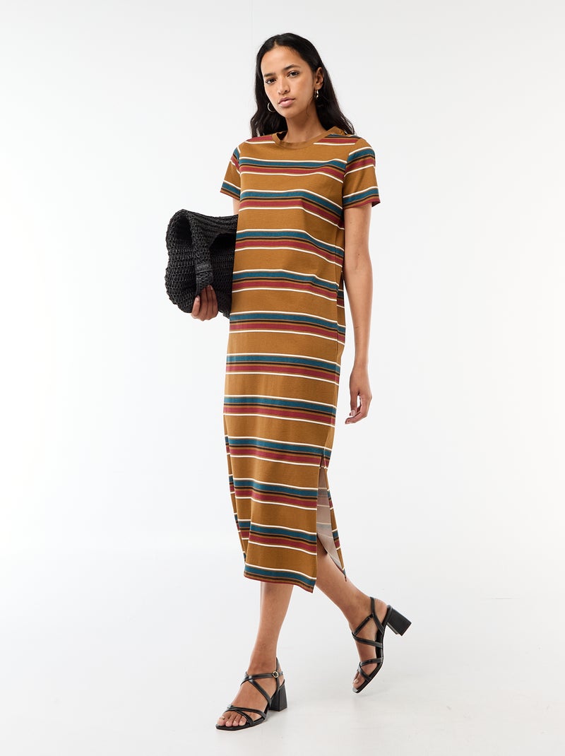 Robe longue en jersey manches courtes Marron - Kiabi