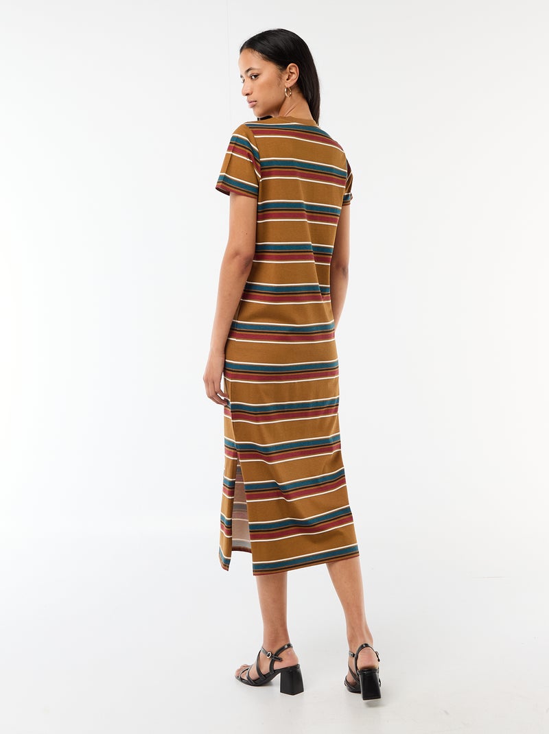 Robe longue en jersey manches courtes Marron - Kiabi