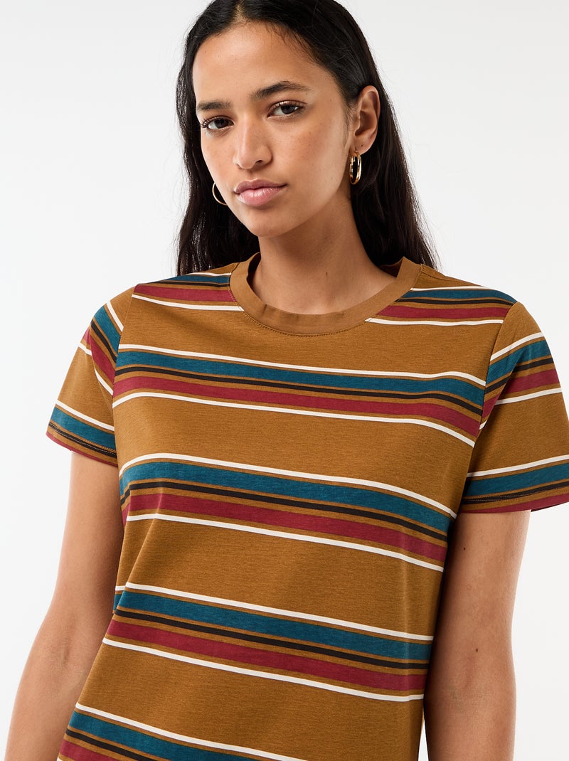 Robe longue en jersey manches courtes Marron - Kiabi