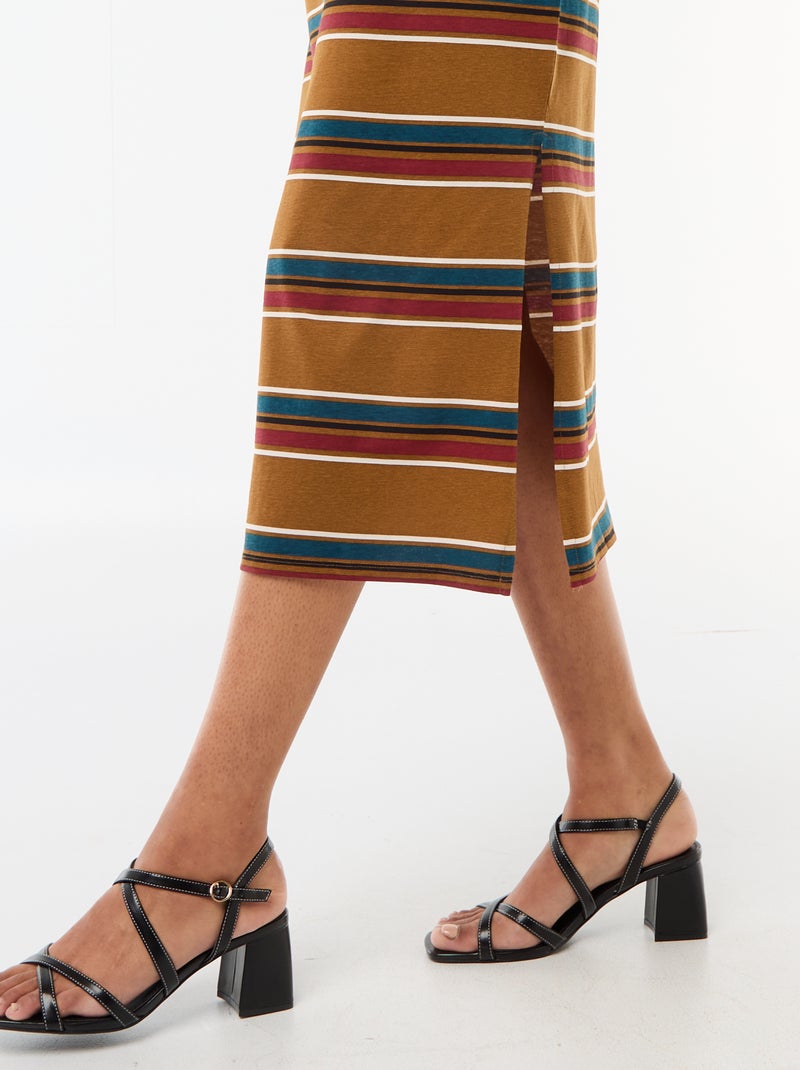 Robe longue en jersey manches courtes Marron - Kiabi