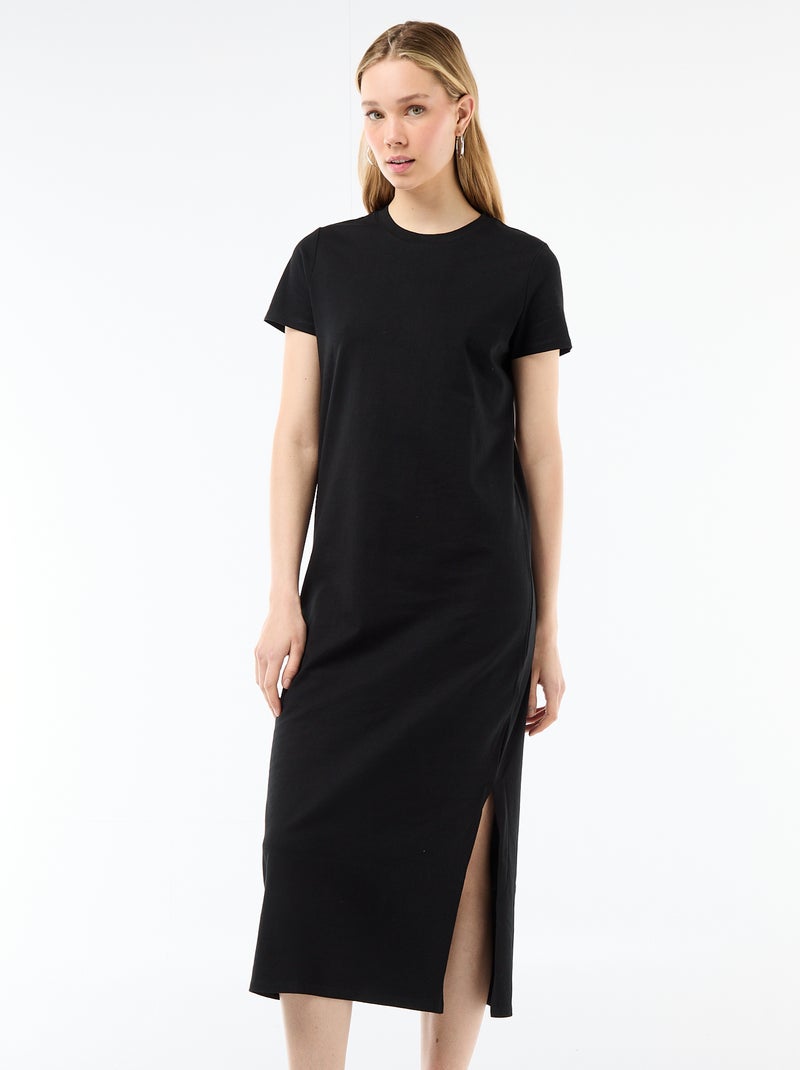 Robe longue en jersey manches courtes Noir - Kiabi