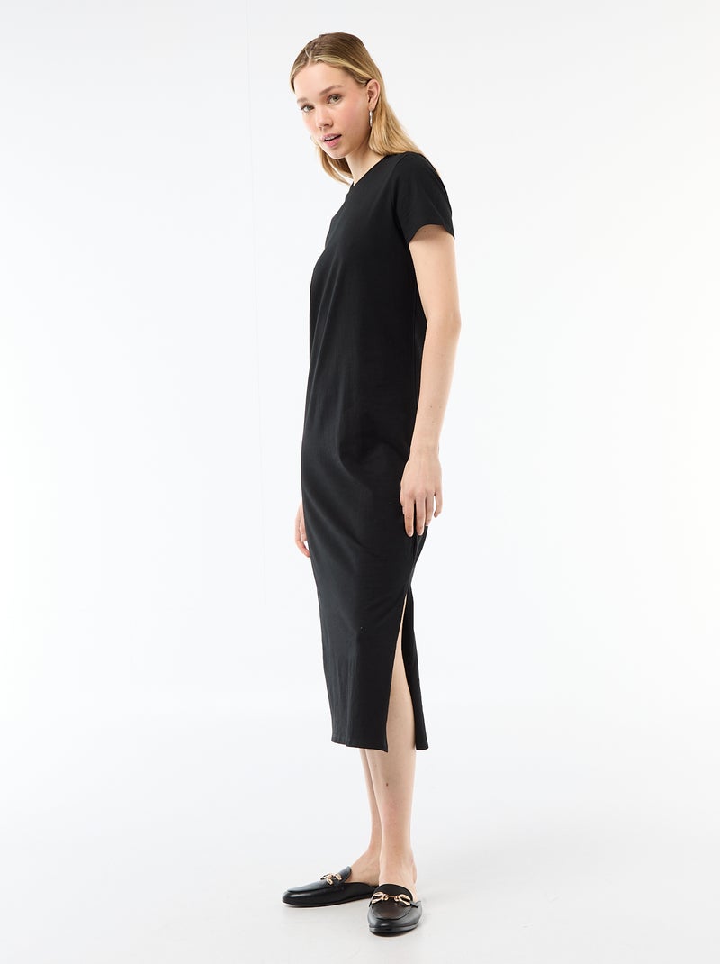 Robe longue en jersey manches courtes Noir - Kiabi